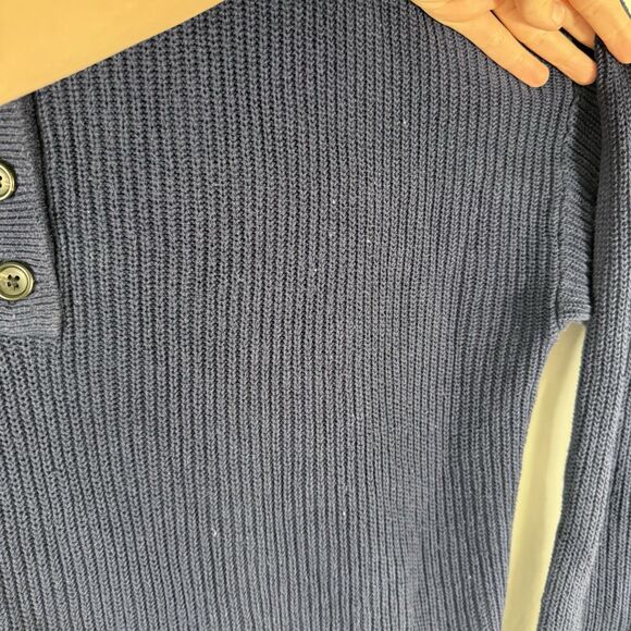 Aerie Sweater Women's Small Dark Blue Ribbed Knit Button Up Long Sleeve Crew Nck - Picture 5 of 9